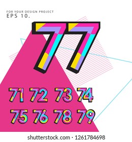 Retro Number Set Vector Template Design Illustration