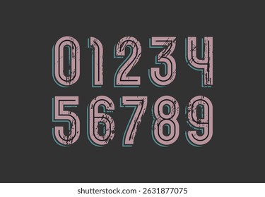 Retro numbers, old numeral set, frayed vector illustration 10EPS