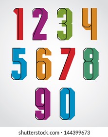 Retro numbers set, bold condensed numerals typeface. No rounded corners, straight lines only, this is the concept. Includes 2 versions Ã?Â¢?? bold and light, use it combined or separately.