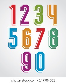 Retro numbers set, geometric numerals typeface. No rounded corners, straight lines only, this is the concept.  