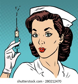 Retro nurse gives an injection syringe medicine health medicine. Vaccine epidemic