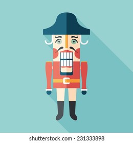 Retro nutcracker flat square icon with long shadows.