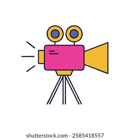 Retro object movie camera pink illustration