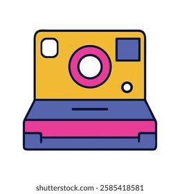 Retro object polaroid camera yellow illustration