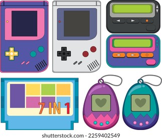 Ilustración de objetos retro y dispositivos electrónicos