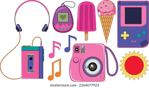 Retro objects and electronic devices illustration