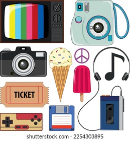 Retro objects and elements set illustration