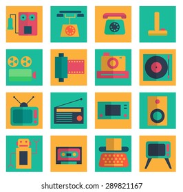 retro objects flat icons set vector illustration For Mobile, Web And Applications
