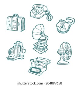Retro objects icons set on white background 