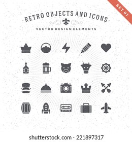 Retro Objects and Icons Vector Design Elements. Signs and Symbols for design: Vintage Logotypes, Business signs, Identity, Labels, Badges and other design.