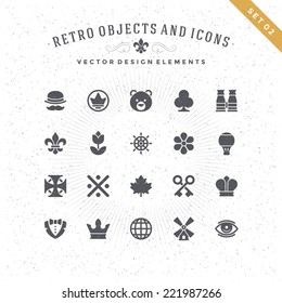 Retro Objects and Icons Vector Design Elements. Signs and Symbols for design: Vintage Logotypes, Business signs, Identity, Labels, Badges and other design.