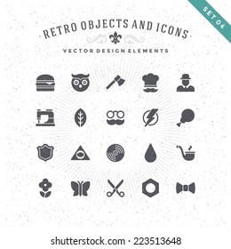 Retro Objects and Icons Vector Design Elements. Signs and Symbols for design: Vintage Logotypes, Business signs, Identity, Labels, Badges and other design. 