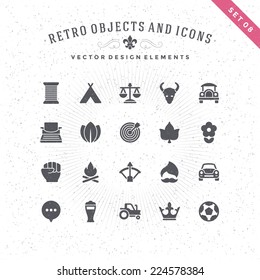 Retro Objects and Icons Vector Design Elements. Signs and Symbols for design: Vintage Logotypes, Business signs, Identity, Labels, Badges and other design. 