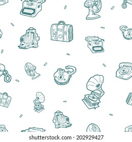 Retro objects seamless pattern on white background