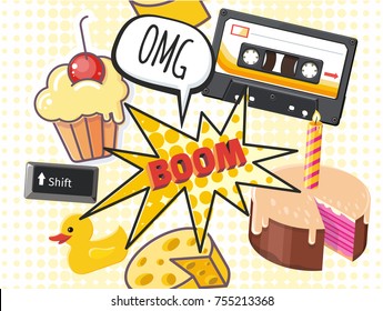 Retro objects vector flat illustration. 