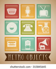 Retro objects and vintage media design, vector illustration