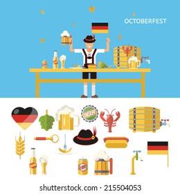 Retro Octoberfest Symbols Beer Alcohol Accessories Icons Set Trendy Modern Flat Design Template Vector Illustration