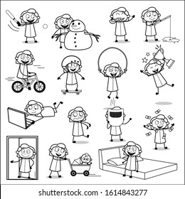 Retro Office Girl - Set of Drawing Concepts Vector illustrations