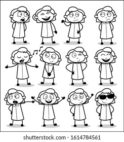 Retro Office Girls - Set of Drawing Concepts Vector illustrations