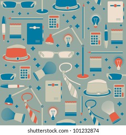 Retro office pattern, style businessman accessories.Business seamless background