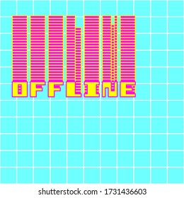 Retro offline quote in pixel font with grid background vector art.
