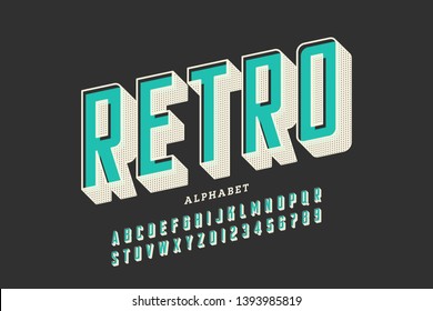 Retro offset printing style font, alphabet letters and numbers vector illustration