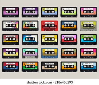 Retro Old colorful  audio cassettes seamless background