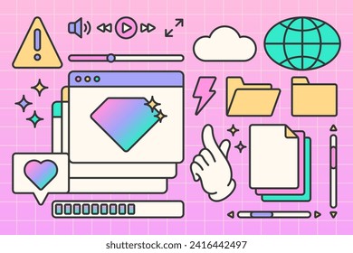 Retro old computer user interface. Trendy y2k pc element. Old Style nostalgic operating system.