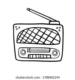 Retro old fashioned analog radio tape. Classic vintage audio technology concept. Music player one line draw design vector illustration graphic doodle.
