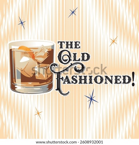 Retro Old Fashioned Cocktail Illustration with Mid-Century Modern Style