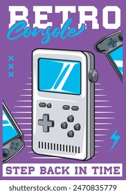 Retro Old Gameboy Console Cartoon Vector Illustration Suitable for Web Landing Page, Banner, Flyer, Sticker, Wallpaper, Background