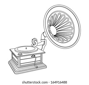 retro old gramophone, black and white