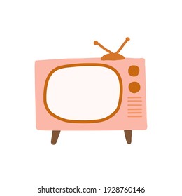 Retro Old Living Room Furniture Vintage Pink Tv Television Icon Elements Illustration