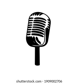 Retro old microphone icon in vector hand drawn style isolated on white background