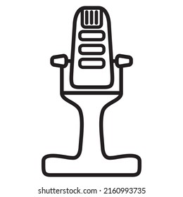 Retro Old Microphone Icon.Hand Drawn Style.Outline Vector Illustration.Podcasting Microphone Recording.Vintage Studio Microphone.Isolated On White Background.