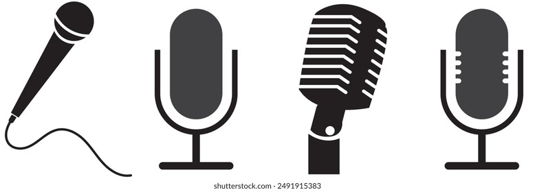 Retro or old microphone - Podcast audio and music recording symbol - Capturing audio. microphone icon. mic symbol vector illustration. EPS 10.