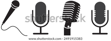 Retro or old microphone - Podcast audio and music recording symbol - Capturing audio. microphone icon. mic symbol vector illustration. EPS 10.