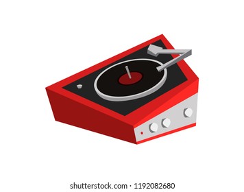 Retro old music player. Vinyl turntable. Flat vector illustration in cartoon style isolated on white background.