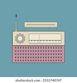 Retro Old Radio Flat Illustration - Vintage Audio Device Artwork, Classic Radio Design, Nostalgic Electronics, Antique Music Player, Editable Vector Graphic for Retro Themes