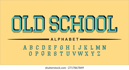 Retro Old School Alphabet Set with Collegiate Block Font and Shadow Effect