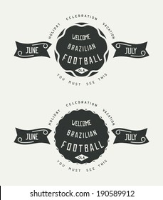 Retro old school label design on grunge textured. Set of Brazilian football. Vector eps 10