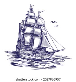 retro old Ship vintage hand drawn vector illustration realistic sketch