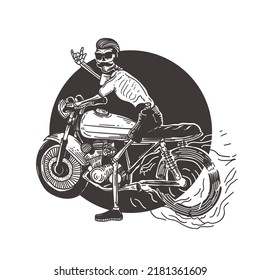retro old skull biker illustration