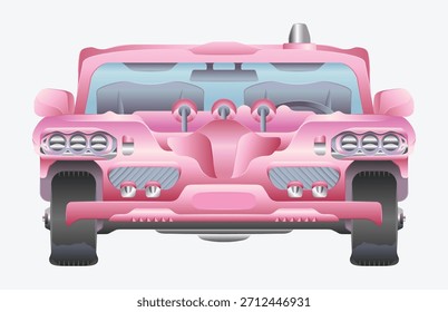 Gradiente de estilo antiguo retro color rosa potente, coche de pasajeros. Dibujo de la vista delantera del sedán del vehículo. Vector aislado en un fondo blanco