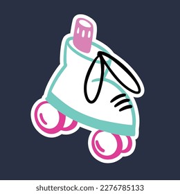 Retro old style roller skates with 4 tie-down wheels. Sports, activity, entertainment. Vector simple doodle sticker or icon, illustration.