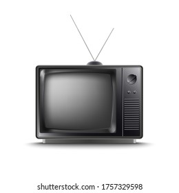 Televisión antigua retro de diseño oscuro con fondo blanco