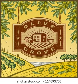 Retro Olive Grove. Editable vector illustration.