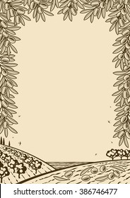 Retro olive vertical brown frame. Editable vector illustration with clipping mask.
