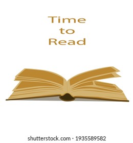 Retro open book and phrase "Time to read" isolated on white background. Vector illustration.