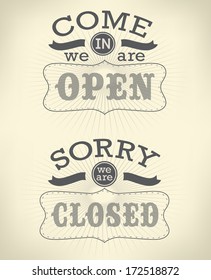 retro open and closed business sign